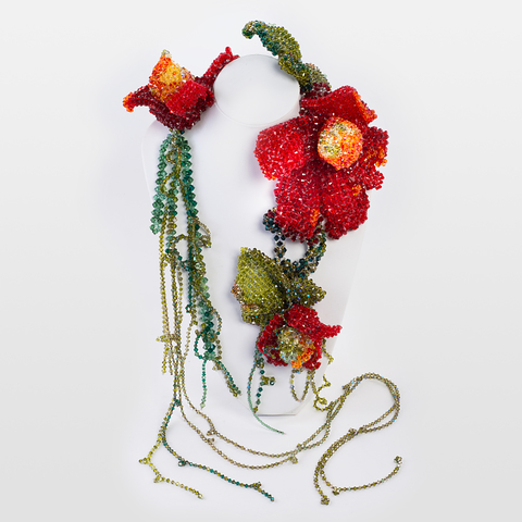 Korino I - Red Floral Crystal Drape