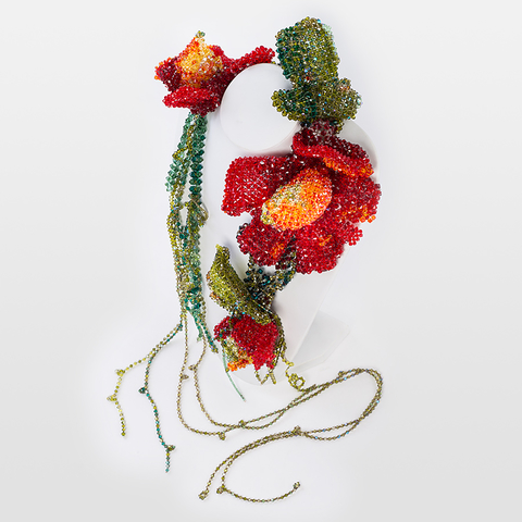 Korino I - Red Floral Crystal Drape